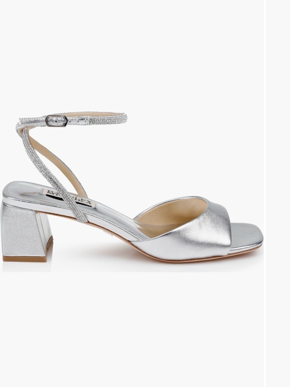 Badgley Mischka Infinity II Silver Crystal Ankle-Strap Block Heel Sandals 7 1/2